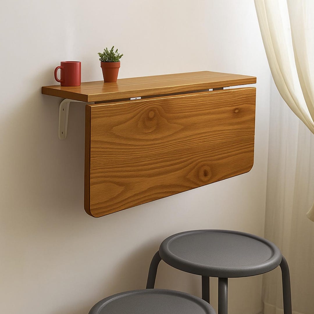 Wall Mounted Folding Table With Shelves, Space Saving Wall Desk ...