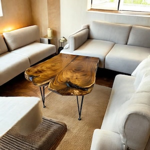 Live Edge Coffee Table, Handmade Wood Center Table, Natural Edge Wooden Accent Table, Rustic Walnut Coffee Table for Living Room