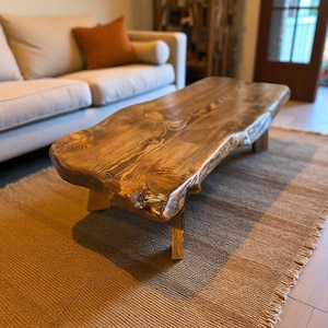 Reclaimed Wood Low Coffee Table, Live Edge Rustic Coffee Table, Handmade Furniture for Cozy Living Room Decor