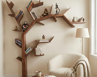 Tree Branch Bookshelf, Handmade Solid Wood Bookcase, Nature Inspired Wall Shelf, Organic Modern Decor, Rustic Wooden Furniture
