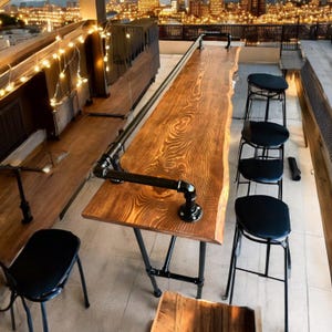 Wooden Long Bar Table, Sofa Bar Table, Industrial Bar Table, Entrance Hall Table, Natural Live Edge Furniture, Custom Sizes and Finishes