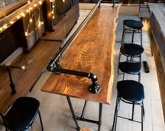 Live Edge Bar Table, Industrial Wood Console, Rustic Hall Table, Custom Handmade Furniture