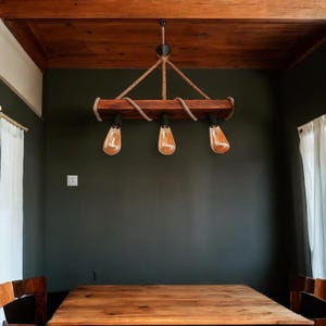 Handmade Rustic Wood Rope Pendant Light: Farmhouse Chandelier