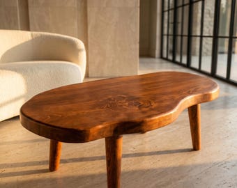 Organic Shape Solid Wood Coffee Table, Handmade Modern Coffee Table for Living Room