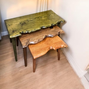 Reclaimed Walnut Wood Nesting Coffee Table Set: Live Edge Accent