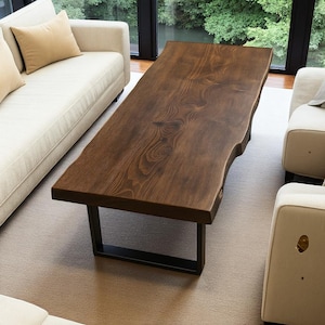 Live Edge Coffee Table, Rustic Wood Coffee Table, Solid Wood Table with Metal Legs, Handmade Furniture for Living Room Decor
