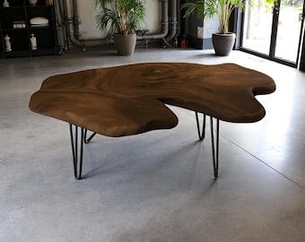 Handmade Live Edge Walnut Coffee Table, Modern Rustic Wood Centerpiece for Living Room
