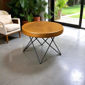 Handmade Walnut Coffee Table: Round Wood Center Table with Metal Legs