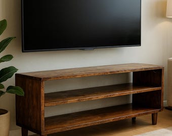 Handmade Solid Wood TV Unit, Rustic Modern Media Console