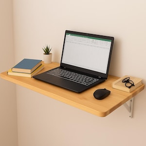 Wood Floating Desk, Wall Mounted Folding Desk, Murphy Table for Home Office, Small Wall Hanging Desk, Unique Gift Idea