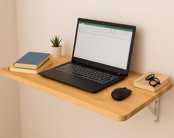 Wood Floating Desk, Wall Mounted Folding Desk, Murphy Table for Home Office, Small Wall Hanging Desk, Unique Gift Idea