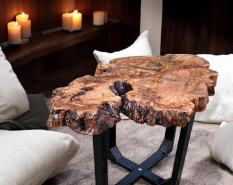 Live Edge Coffee Table, Wooden Coffee Table, Olive Wood Round Coffee Table, Large Coffee Table, Rustic Wood Coffee Table for Home Decor