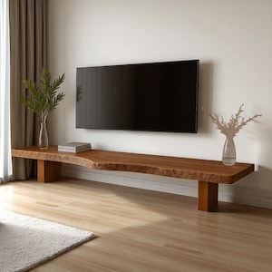 Live Edge Media Console, Handmade Solid Wood TV Bench, Modern Low Profile Furniture