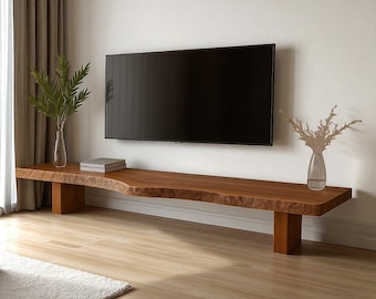 Live Edge Media Console, Handmade Solid Wood TV Bench, Modern Low Profile Furniture
