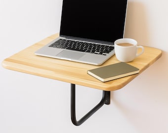 Foldable Wall Mounted Bar Table, Small Space Wood Desk, Industrial Pipe Shelf, Rustic Floating Table for Balcony or Kitchen