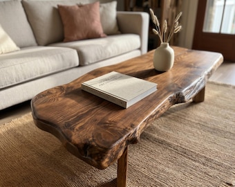Live Edge Walnut Coffee Table for Rustic Living Rooms, Handmade Wood Furniture