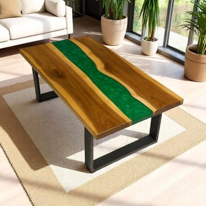 Unique Live Edge Coffee Table, Walnut Wood Epoxy Table, Modern Resin Coffee Table Low & Narrow, Handmade Square Coffee Table