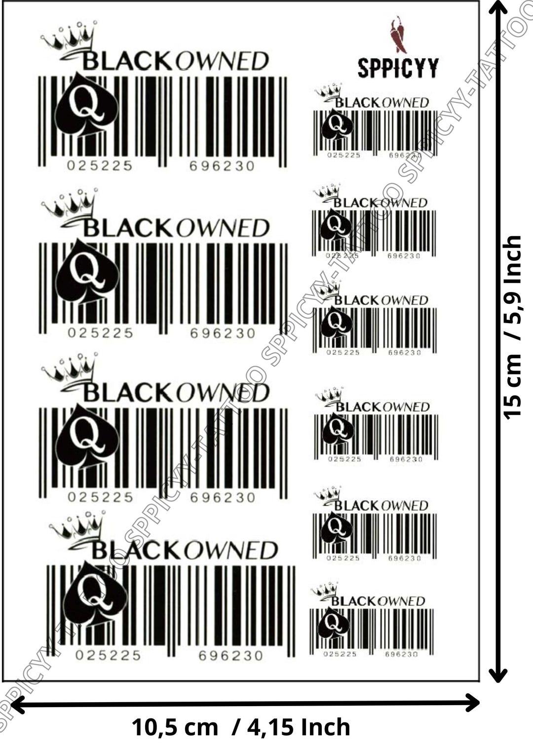Kit of 10 Fake Temporary Tattoos Barcode q Queen of Spades Discreet BBC ...
