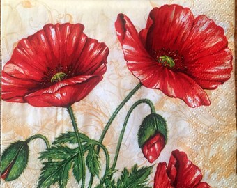 4 papel de Almuerzo Servilletas Para Decoupage Mesa de Fiesta Artesanía Vintage amapolas Prado