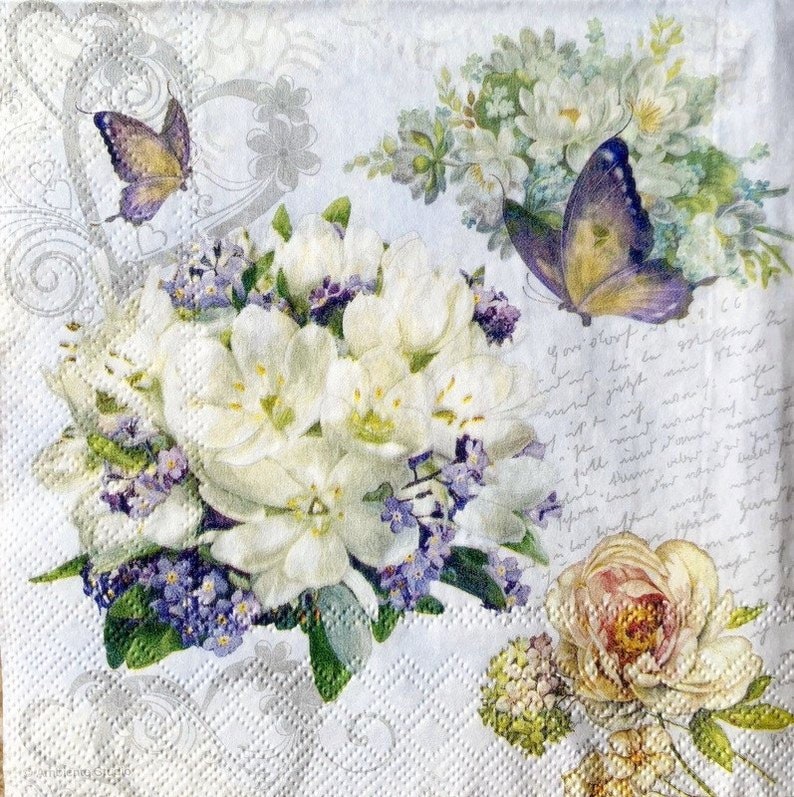 2 Single  Paper Napkins 33 cm for Decoupage Paper-Craft and Collage Decoupage Napkins Decor #1191 FLOWERGARDEN 13 inches