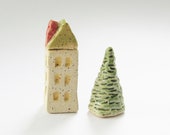 Mini Building and tree, Tiny House, Miniature House, Mini Apartment Building and tree, Holiday Village, Housewarming gift