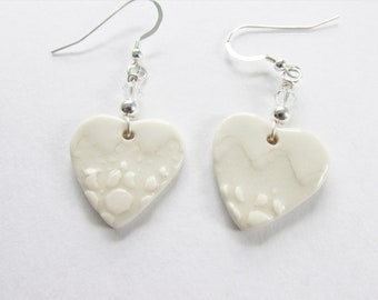 Heart Porcelain Earrings, Ceramic Heart Earrings, Porcelain Jewelry, Dangle Heart Earrings, Birthday Gift, Ceramic Jewelry,