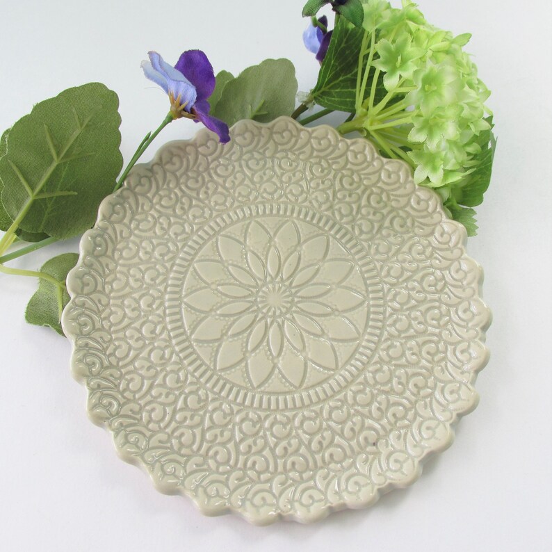 hand crafted decor trinket dish Ceramic Ring Dish Desk Dish tea light holder Jewelry Dish teacher gift Light Silvery Gray Ring Dish