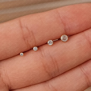 18G/16G Titanium Bezel-Set Tiny CZ Flat Back Labret Stud • Push Pin Flat Back Earring • Tragus Helix Conch Stud • Nose Stud • Cartilage Stud