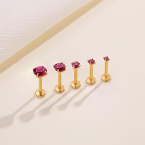 Titanium Ruby Color Zircon Stud Earrings • Flat Back Earrings • Helix Earring • Tragus Earring • Cartilage Earring Nose Ring Gift for Her
