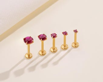 Orecchini a bottone in zircone color rubino in titanio • Orecchini a fondo piatto • Orecchini a elica • Orecchini a trago • Orecchini a cartilagine Anello al naso Regalo per lei