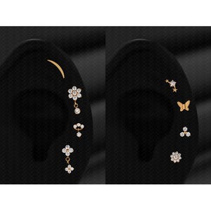 16G/18G Zircon Flower Earrings Set • Jewelry Set • Flat Back Earring • Tragus Stud • Helix Conch Stud • Cartilage • Gife For Her • Gift Set