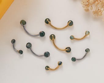 Barras de titanio con ágata musgosa natural • 3 mm/4 mm/5 mm • Pendiente de cartílago • Piercing de ceja • Piercing de labio • Piercing de ombligo • Piercing de ombligo