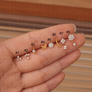 16G/18G Shining Flower Earrings Set • Jewelry Set • Flat Back Earring • Tragus Stud • Helix Conch Stud • Cartilage • Gife For Her • Gift Set