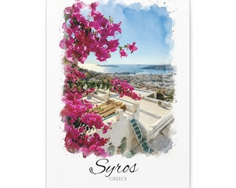 Syros Greece Watercolor Canvas | Portrait Greek Island Wall Art | Mediterranean Decor | European Travel Art | By Palettes & Passports