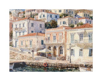 Syros Greece Watercolor Canvas Print | Greek Island Decor | Mediterranean Travel Art | by Palettes & Passports