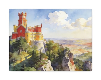 Pena Palace Sintra Canvas Print | Portugal Watercolor Landscape Art