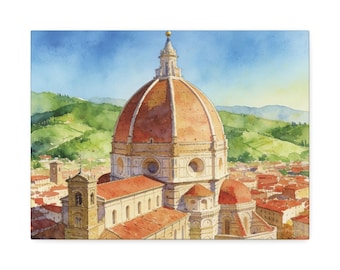 Tuscan Landscape Canvas | Pistoia Italy Watercolor Wall Art