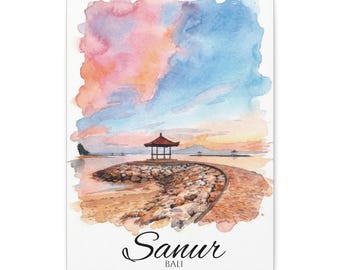 Sanur Bali Watercolor Canvas Print | Coastal Travel Art