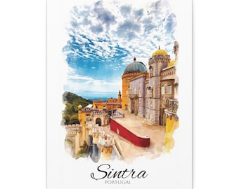 Pena Palace Sintra Aquarell Leinwand | Portugal Reisekunst
