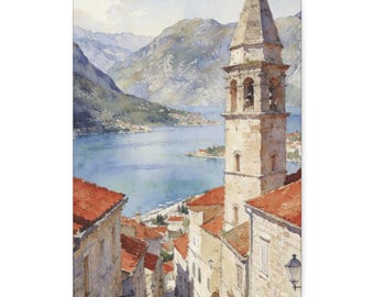 Kotor Montenegro Watercolor Canvas Print | Adriatic Travel Wall Art
