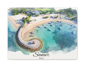 Sanur Bali Watercolor Canvas Print | Coastal Travel Art