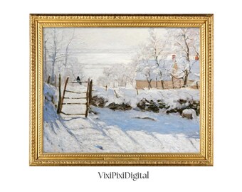 カササギ・モネの版画 - フランスの農家の印象派の絵画、雪の壁アート