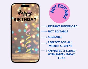 Animated Happy Birthday E-card with Music (MP4 Digital Download)