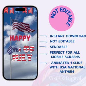 Ecard numérique du 4 juillet E-card numérique du jour de l'indépendance de l'Amérique NON modifiable Téléchargeable Envoyée Animée pour téléphone portable avec hymne national des États-Unis