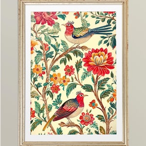 Indian Mughal Bird Pattern Art PRINTABLE Traditional Indian Pakistani Floral Garden Wall Art South Asian Home Decor Print Digital Download