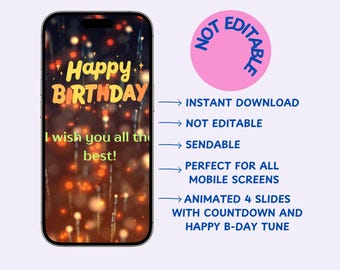 Animated Happy Birthday E-card with Music (MP4 Digital Download)