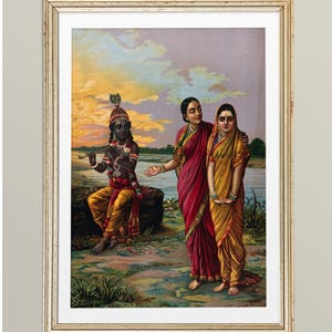 Krishna declaring his love for Radha Art Poster PRINTABLE Vintage Indian Folk Wall Art Traditional Hindu Home Decor Print Digital Download