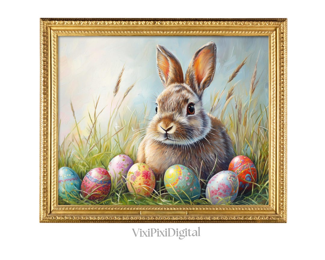 Easter Bunny With Easter Eggs Art PRINTABLE Spring Gallery Wall Art ...