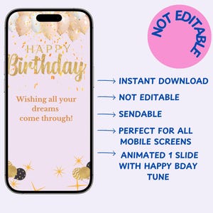 Feliz Aniversário Animado Digital E-card PARA BAIXAR ENVIAR Cartão para celular NÃO editável Feliz Aniversário Vídeo com balões E-card