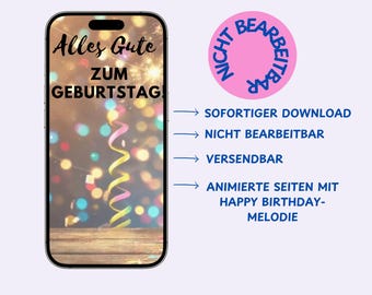 Animierte Alles Gute zum Geburtstag E-Card auf Deutsch mit Geburtstagsmelodie (MP4 デジタル ダウンロード)
